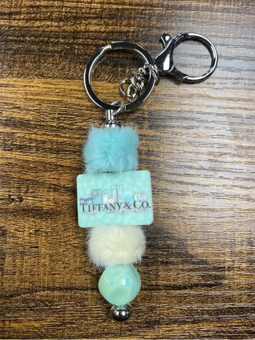 💎Aqua Bead and Fur Keychain